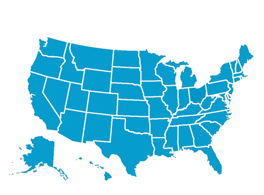 Blue map of the Unites States
