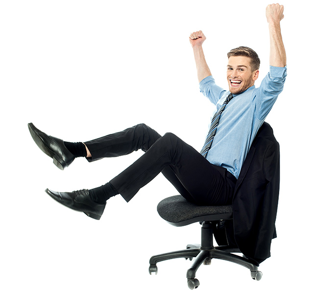 excited business man in chair