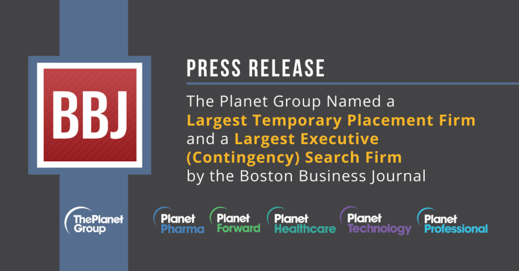 Graphic showing The Planet Group being named Largest Temporary Placement Firm