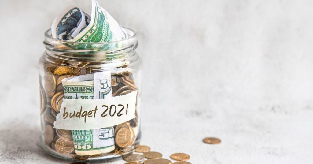 2021 budget jar overflowing with money